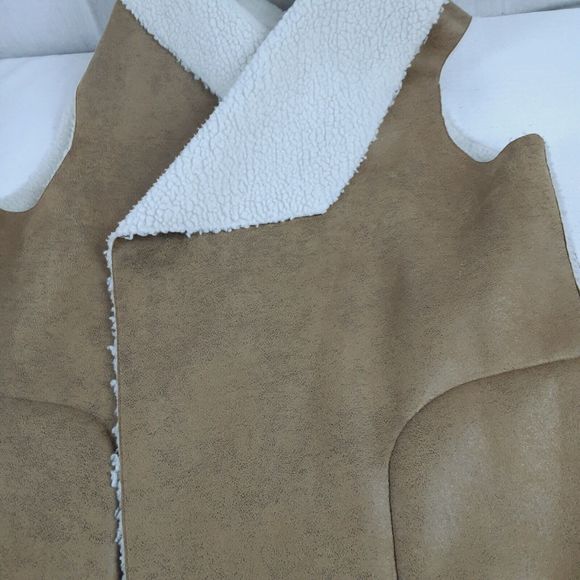 Elaine Turner Womens Sleeveless Faux Suede Leather Open Vest Size M/L Shearling - Picture 14 of 16
